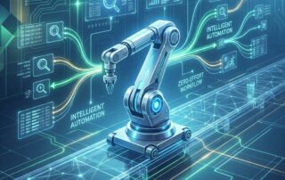 Stylized illustration of autonomous AI automation system with data flows, representing what SEO automation looks like in 2026