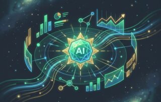 Futuristic AI dashboard illustration representing automated keyword research tools driving revenue growth in 2026