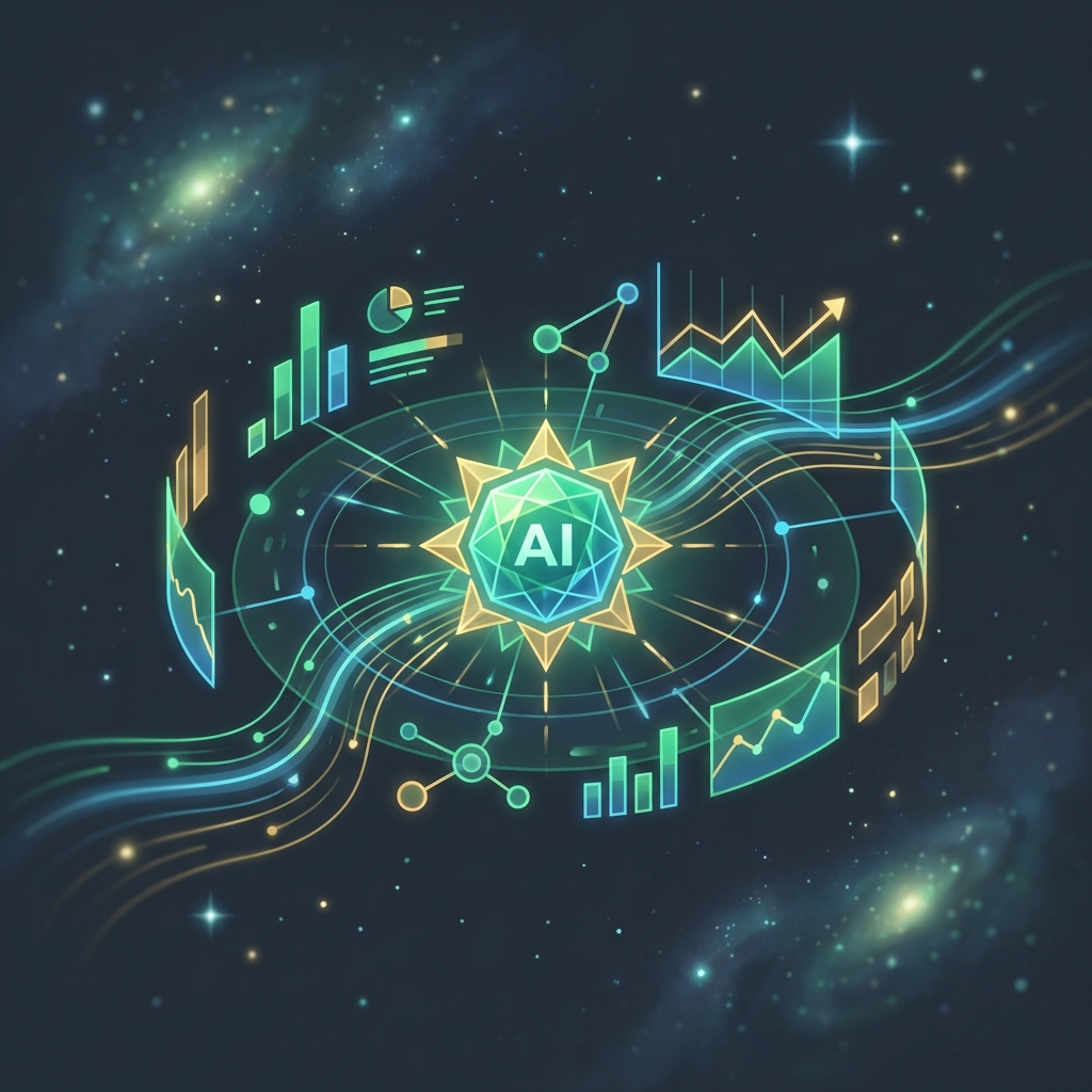 Futuristic AI dashboard illustration representing automated keyword research tools driving revenue growth in 2026