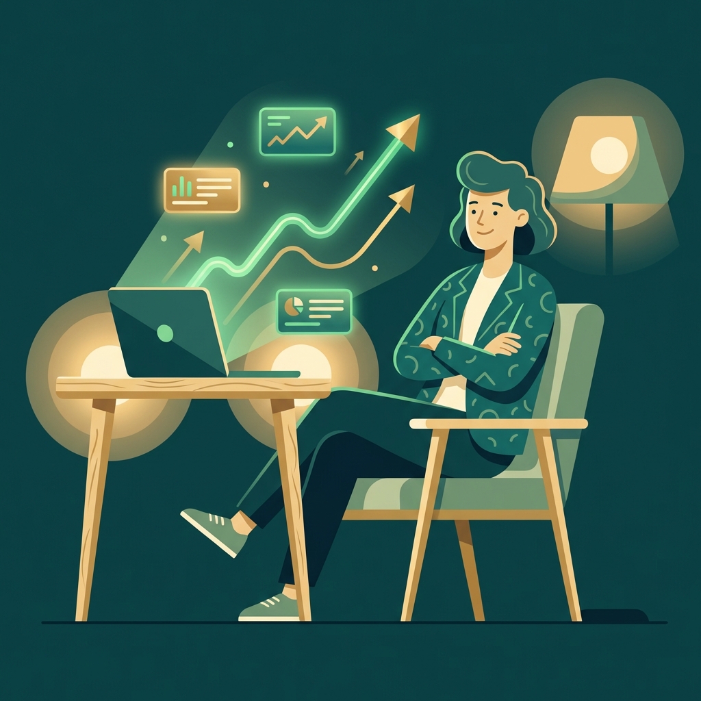 Small business owner relaxing while SEO content automation handles organic growth in the background