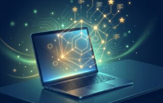 Schema markup automation for blogs visualized as a glowing structured data network producing rich search result stars