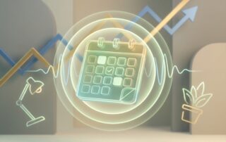 Glowing content calendar with growth lines illustrating SEO content publishing frequency best practices