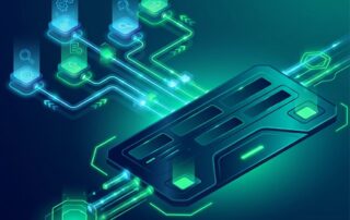 Stylized illustration of automated SEO metadata fields populating in a CMS dashboard, representing Rank Math integration for automated content.