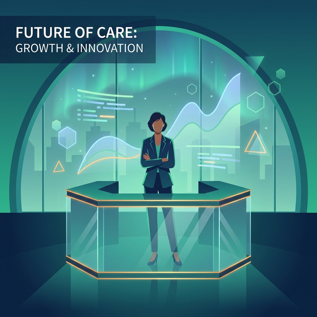 Stylized illustration representing automated SEO for healthcare practices with data streams and growth indicators