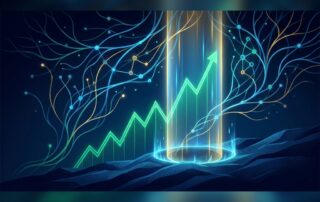 Glowing growth chart with interconnected nodes illustrating an SEO content strategy for SaaS growth and organic moat building.
