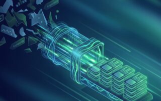 Stylized illustration of a bulk keyword upload SEO platform pipeline transforming raw keywords into published content