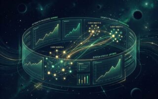 SEO automation tools for marketing agencies shown as a glowing multi-client dashboard managing scale without headcount