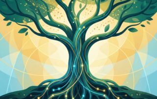 Glowing digital tree representing organic traffic growth without paid ads, with data-root network and expanding branches