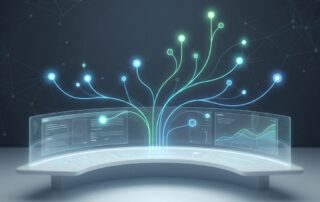 AI SEO tools for SaaS companies visualized as a glowing automated content dashboard with rising growth metrics