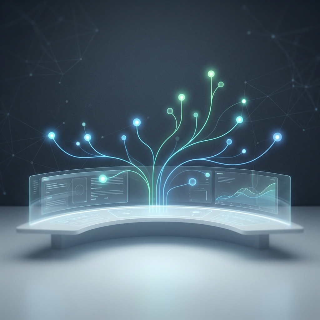 AI SEO tools for SaaS companies visualized as a glowing automated content dashboard with rising growth metrics