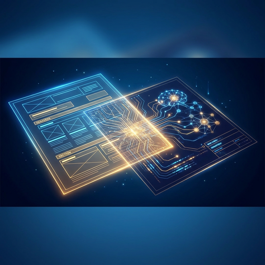 Illustrated blueprint showing SEO blog post structure best practices merging human readability with AI optimization layers