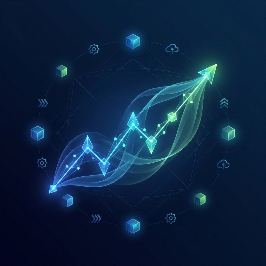 Glowing upward-trending data graph illustrating predictable SEO results from content marketing