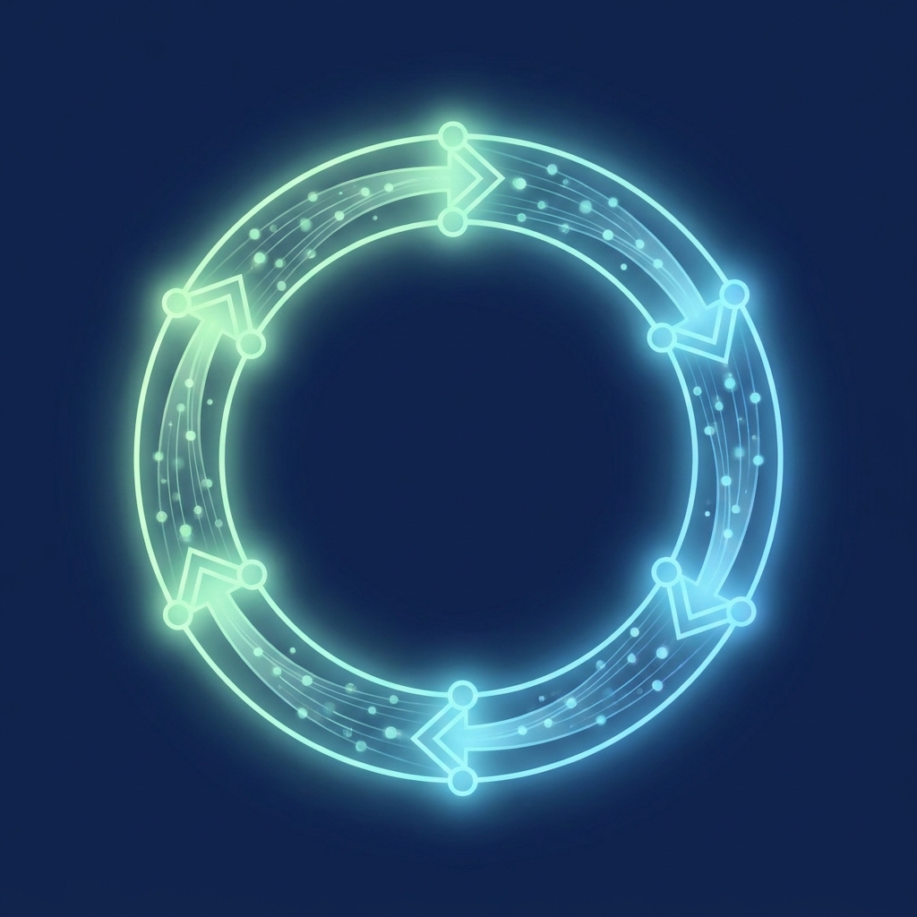 Glowing digital flywheel illustrating an SEO growth loop strategy with compounding momentum