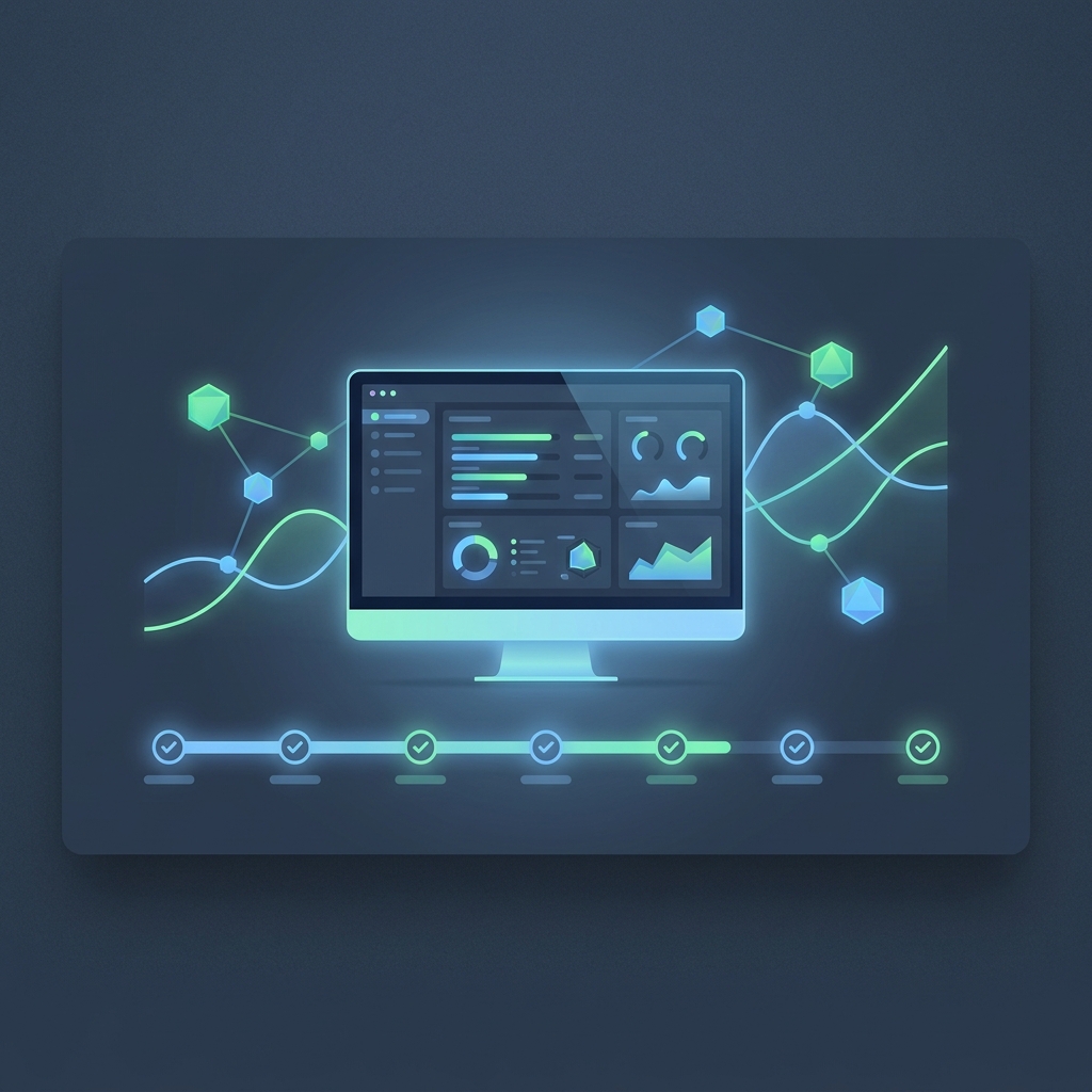 Stylized dashboard illustration representing an SEO content platform free trial evaluation framework with milestone tracking