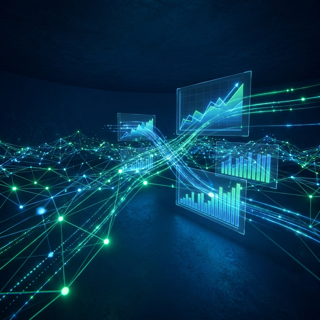 Futuristic self-optimizing AI system visualization representing content marketing automation trends 2026