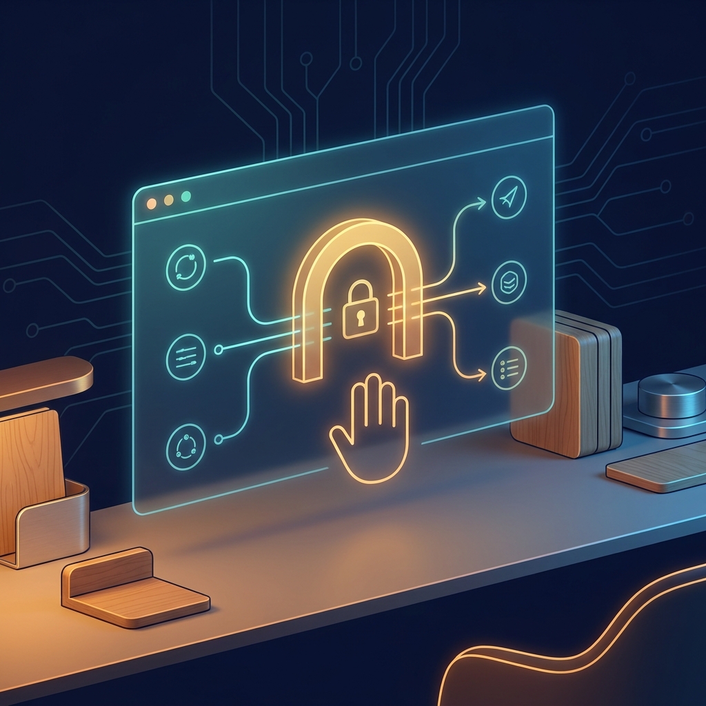AI content platform with human approval workflow illustrated as a glowing digital control panel with an approval checkpoint