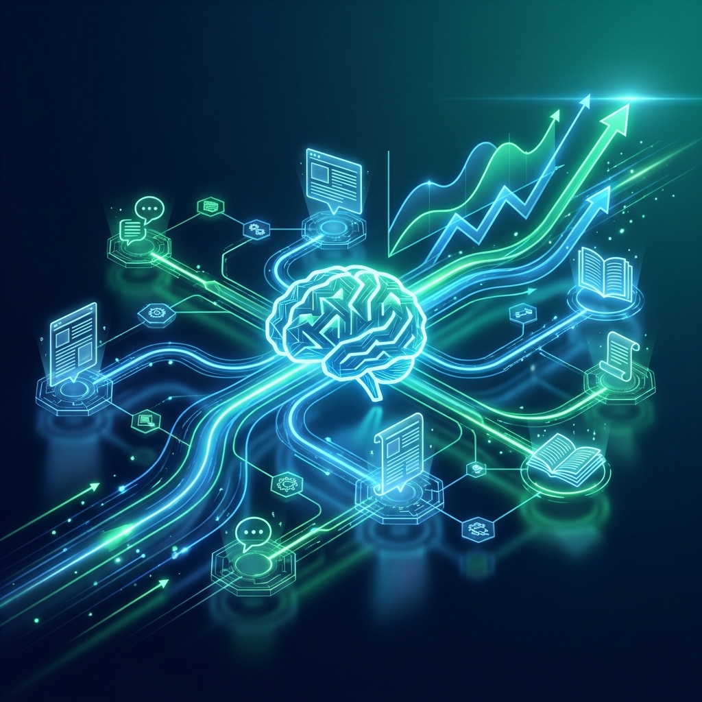 KOZEC.ai automated content platform visualized as glowing data streams flowing into published SEO articles KOZEC.ai automated content platform visualized as glowing data streams flowing into published SEO articles