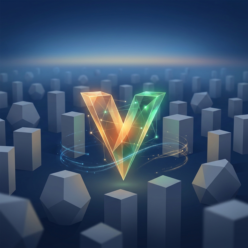 Glowing brand emblem standing apart from generic shapes, representing AI content platform with tone customization as a competitive moat.