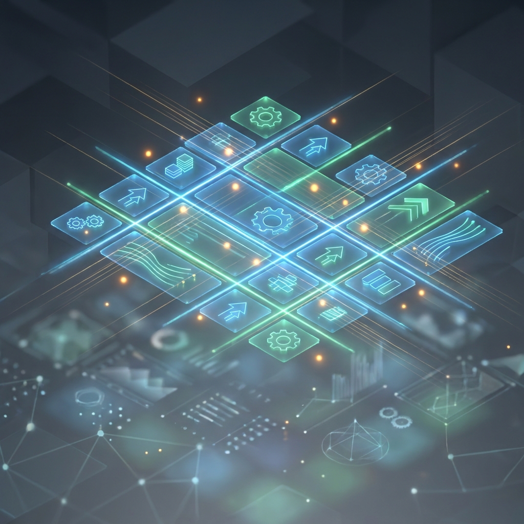 Content marketing automation software comparison framework visualized as a glowing evaluation matrix with weighted criteria