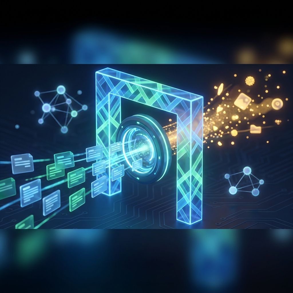 Abstract illustration showing how Google evaluates AI-generated blog content through a glowing algorithmic quality threshold framework