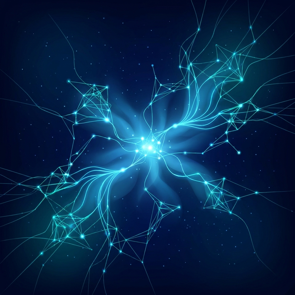 Glowing expanding network visualization representing how to increase keyword visibility with content strategy
