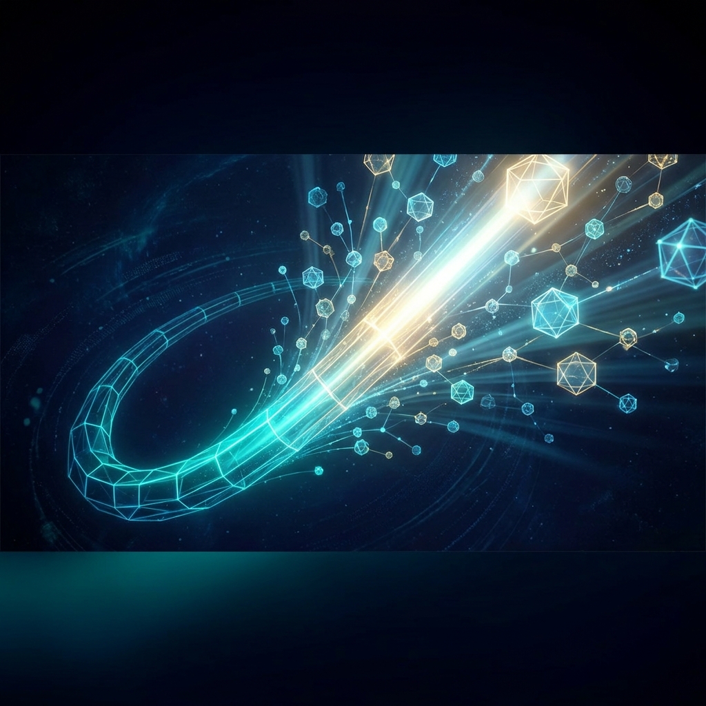 Glowing exponential growth network illustrating compound SEO growth through content publishing