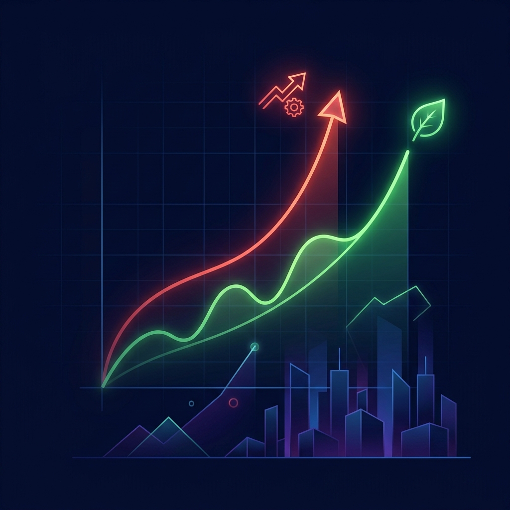 Diverging cost curves illustrating SEO content as a customer acquisition channel outpacing paid advertising over time