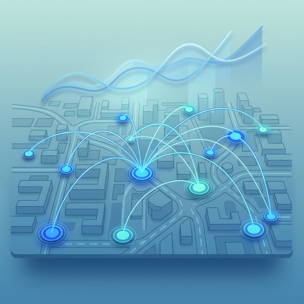 Illustrated network map showing connected multi-location dental group practices with SEO content strategy growth indicators Illustrated network map showing connected multi-location dental group practices with SEO content strategy growth indicators