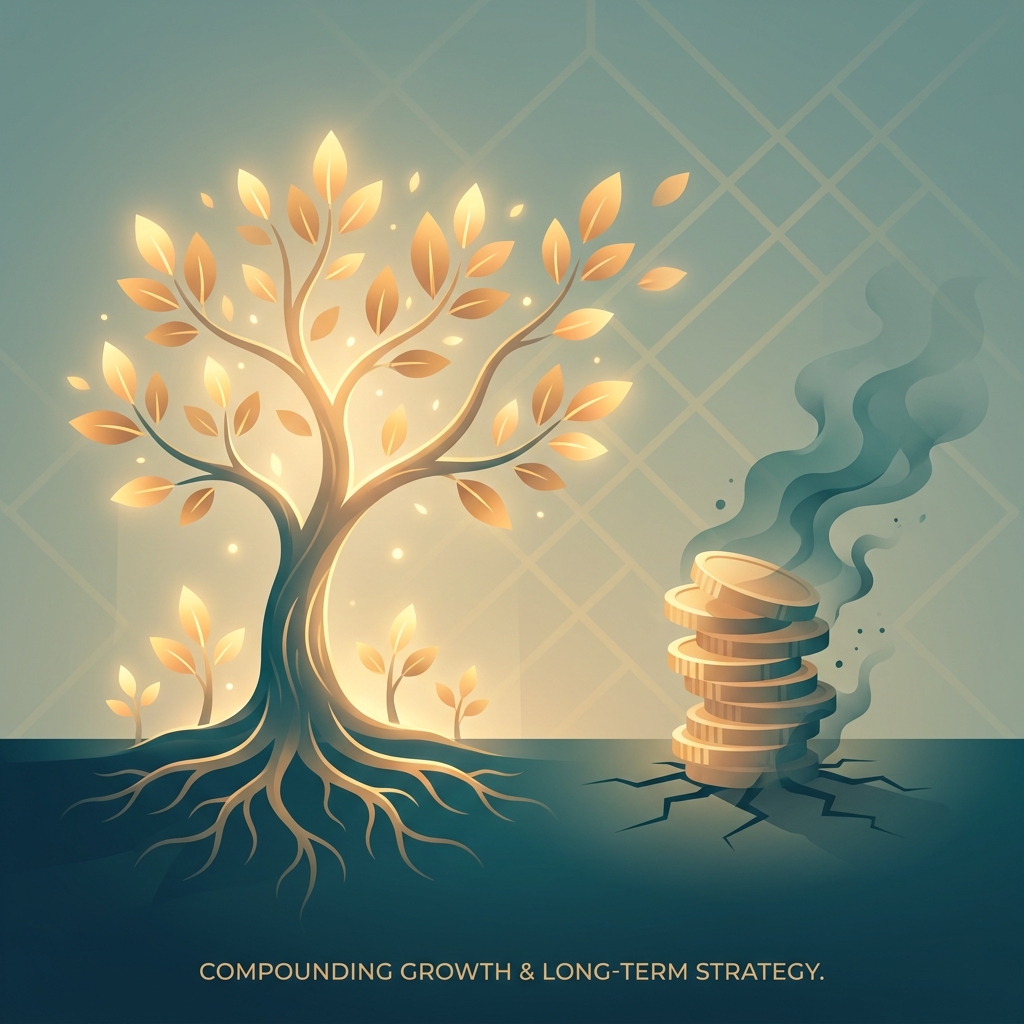 Illustrated tree with glowing roots symbolizing why organic SEO content beats paid ads long term