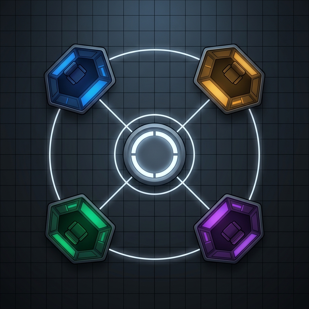 Stylized illustration of isolated color-coded brand voice pods connected by a central AI content platform hub