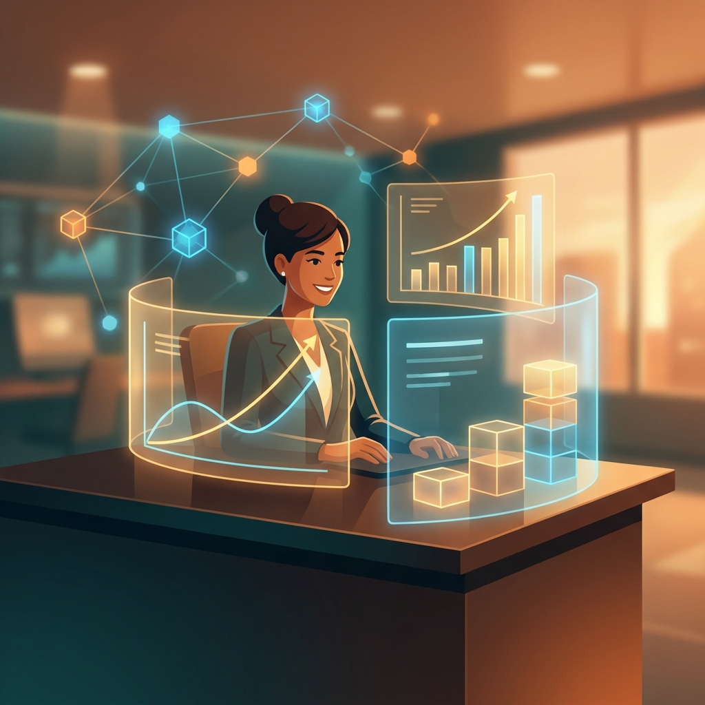 Consultant viewing growing recurring commission dashboards representing an AI content platform affiliate program