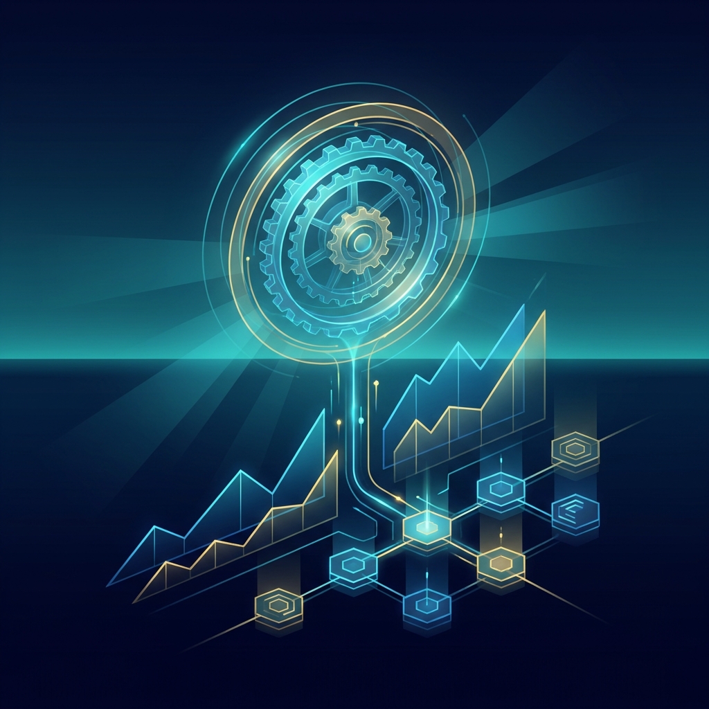 Glowing flywheel diagram illustrating how to build an organic acquisition channel for SaaS with compounding growth stages