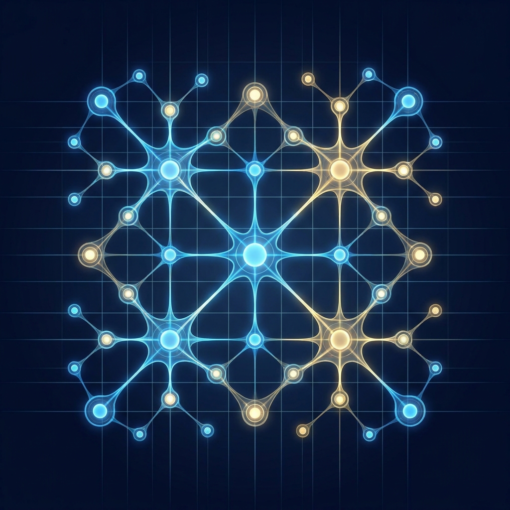 Glowing interconnected node network illustrating an internal linking strategy for SEO content