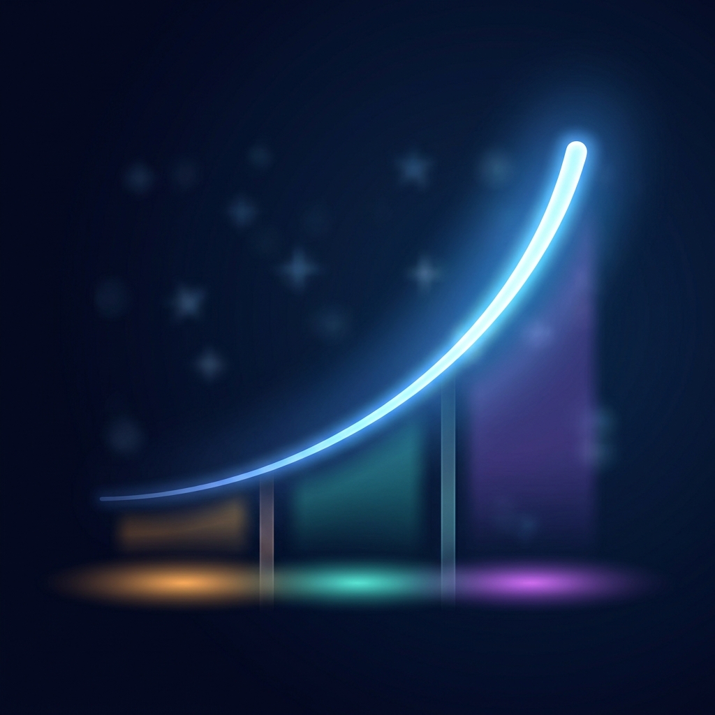 Glowing growth curve illustration showing content marketing results building over a phase-by-phase timeline