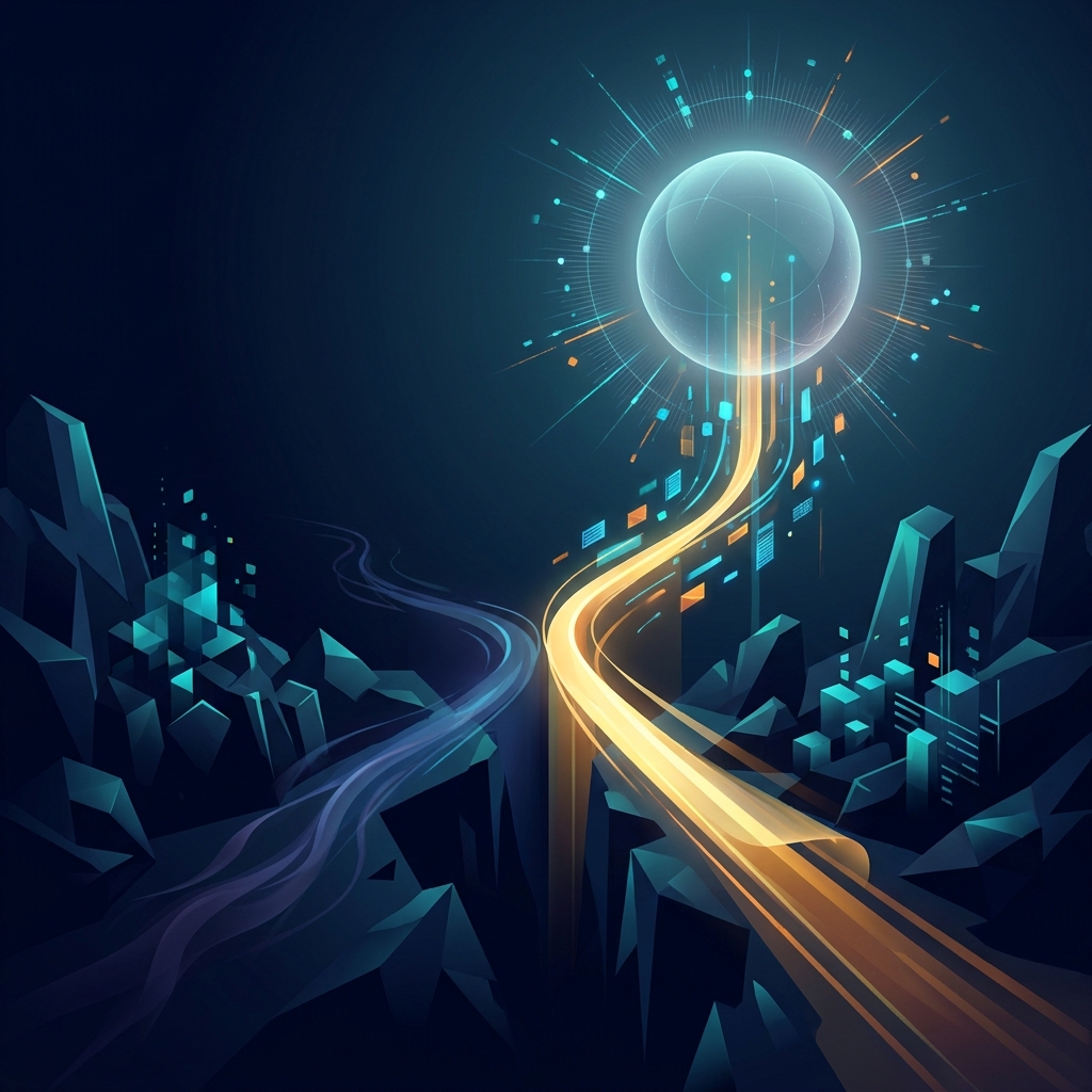 Diverging light paths illustrating how AI Overviews affect organic traffic differently for cited vs uncited brands in 2026