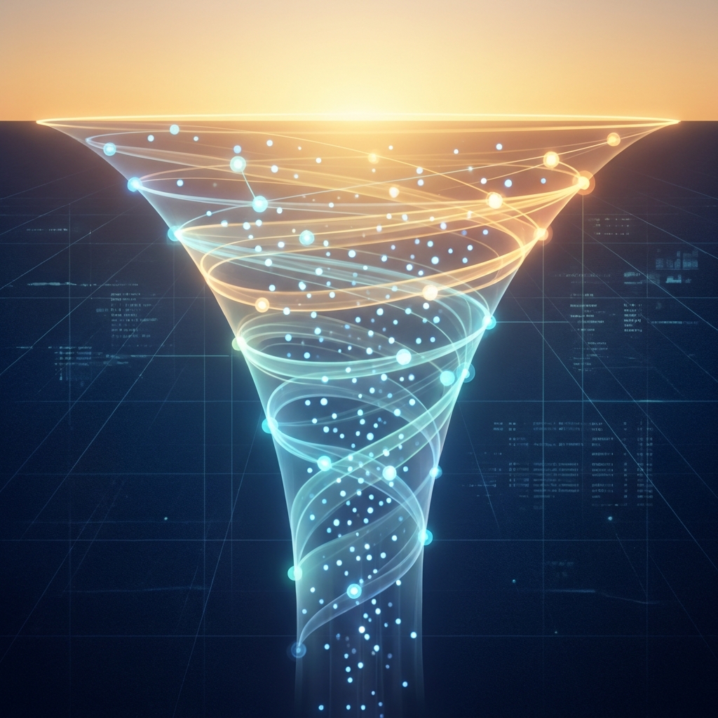 Glowing content funnel architecture illustration representing how to drive organic traffic to an online store
