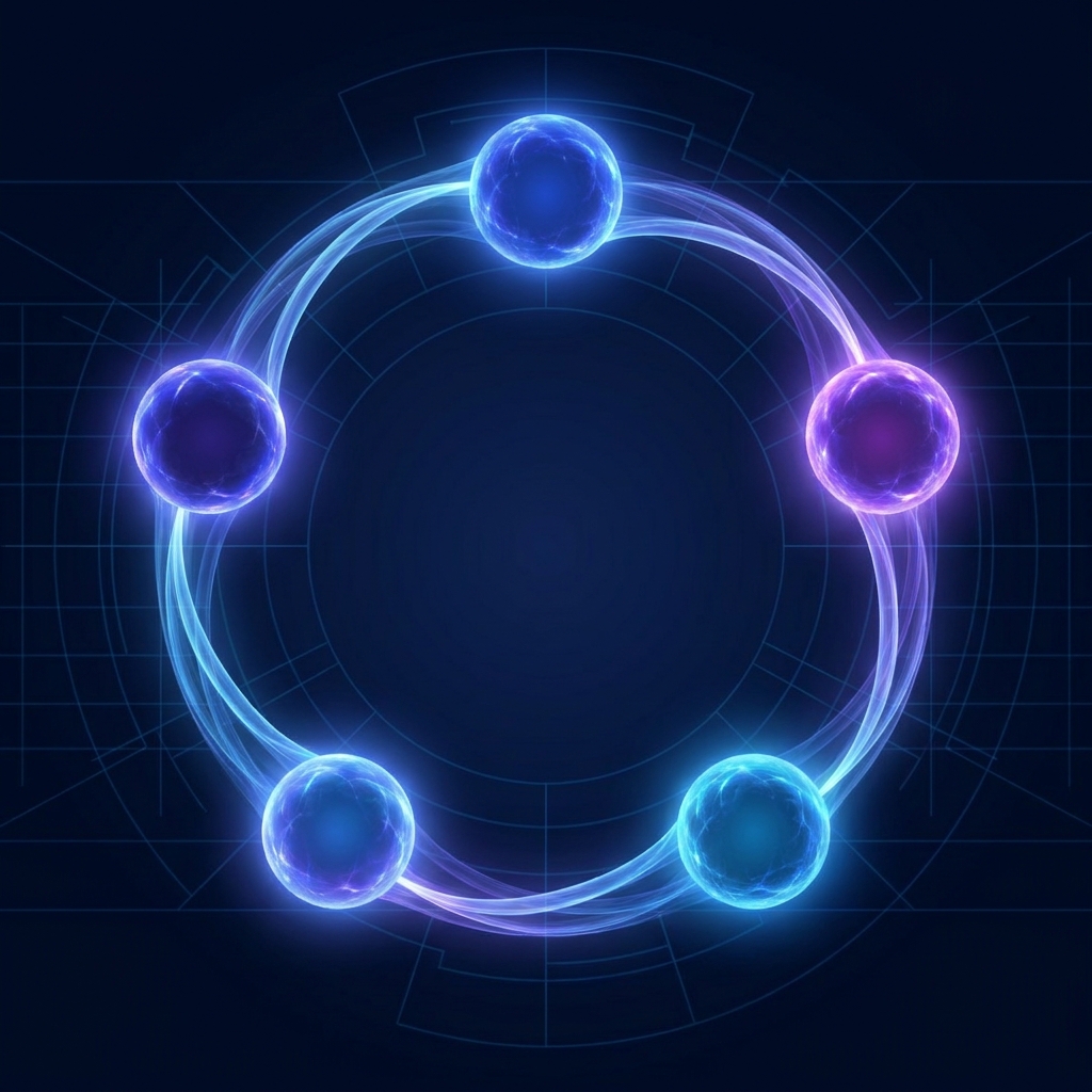 Stylized illustration showing five interconnected AI agents in a loop, representing how agentic AI works in content marketing