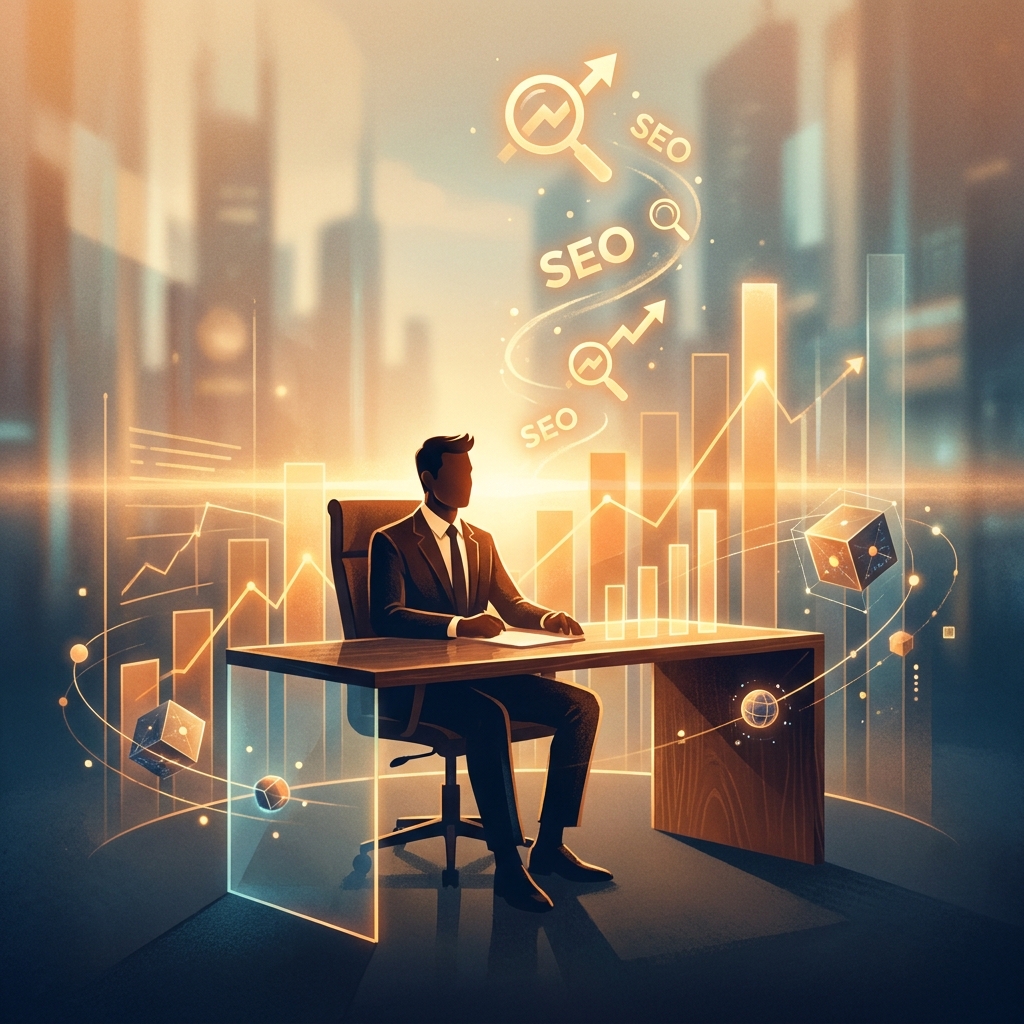 SEO content strategy for retirement planning advisors visualized as rising digital authority and search visibility