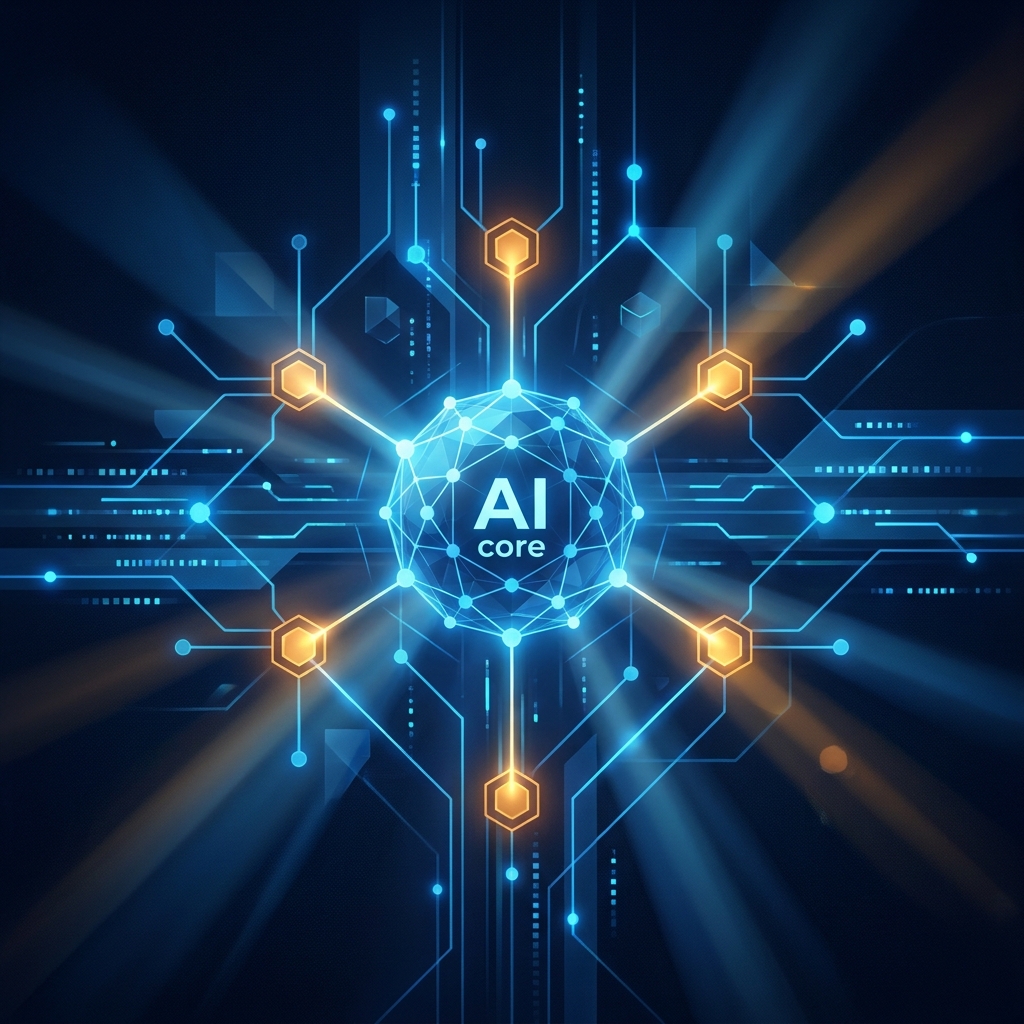 AI-powered content opportunity discovery workflow visualization with interconnected glowing nodes