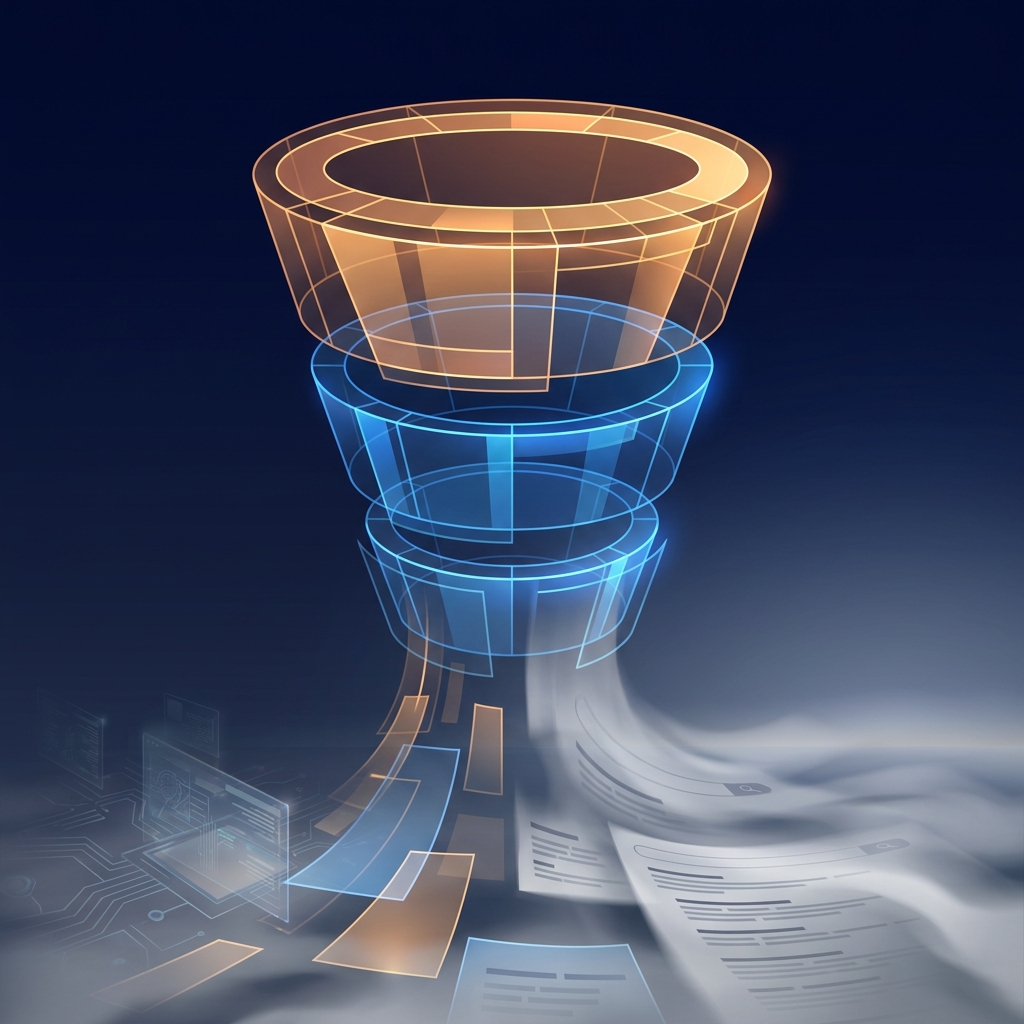 Three-tier SEO content funnel architecture illustration for test prep companies resisting AI Overview disruption