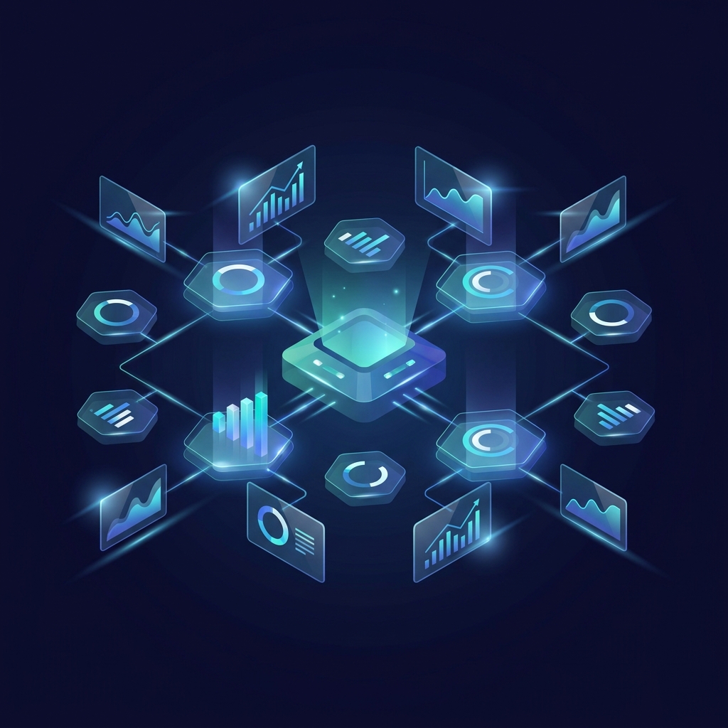 Isometric dashboard illustration representing an SEO content platform with client management features for agencies