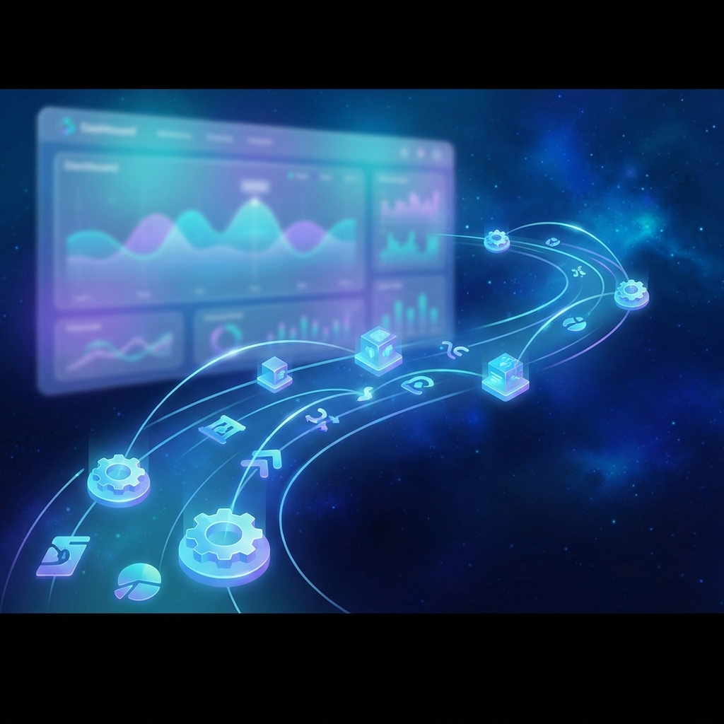 Automated keyword research for content strategy visualized as a glowing digital workflow pipeline
