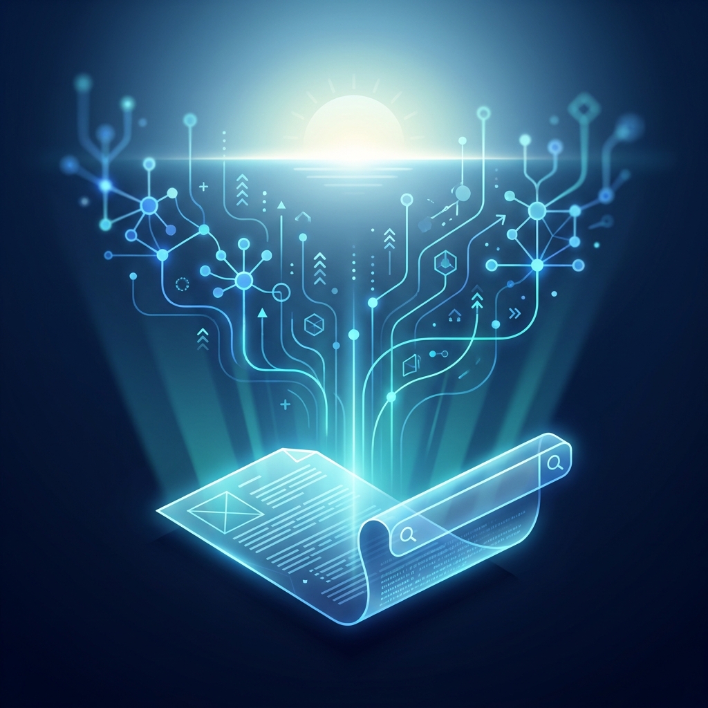 Conceptual illustration of GEO generative engine optimization research transforming into AI search visibility strategy