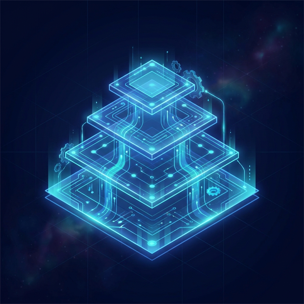 Glowing AI content engine blueprint with four compounding layers — how to build an inbound content engine with AI