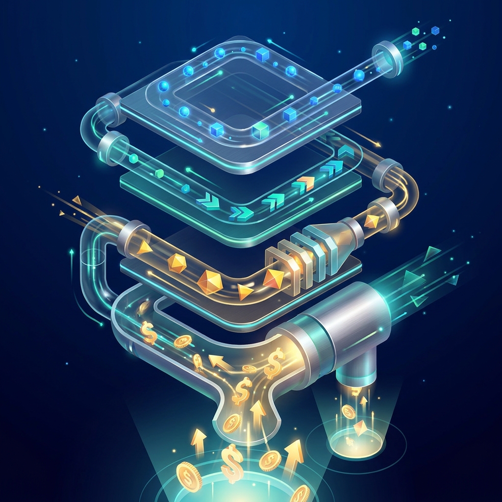 Glowing pipeline architecture illustration representing content marketing for B2B lead generation 2026
