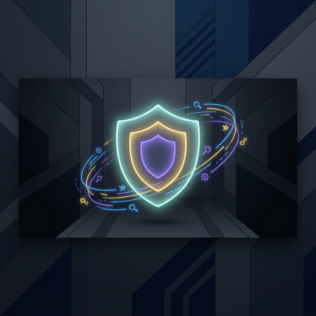 Three-layer compliance shield concept representing AI-generated content safety for SEO in 2026