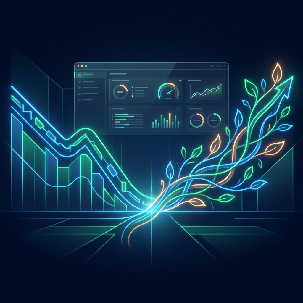 Stylized illustration showing cost reduction and organic growth curves — how to reduce customer acquisition cost with content marketing