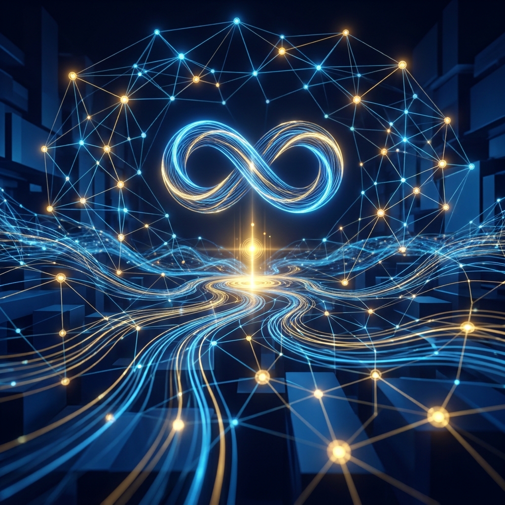 Glowing recursive AI network diagram representing generative engine optimization for AI-focused businesses