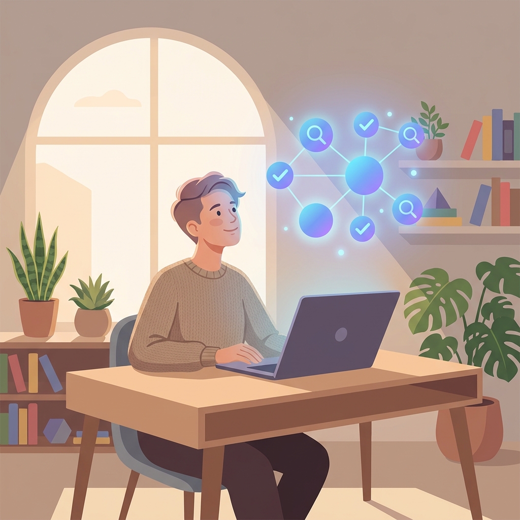 Illustration representing a free generative engine optimization course and AI search learning