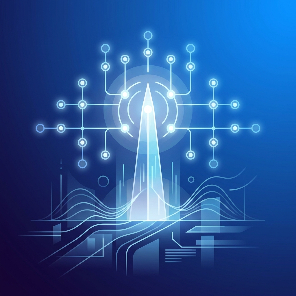 Abstract illustration of AI tools with best generative engine optimization features as glowing network